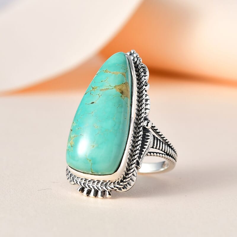 Artisan Crafted Royston Turquoise Solitaire Ring in Sterling Silver (Size 10.0) 9.25 ctw