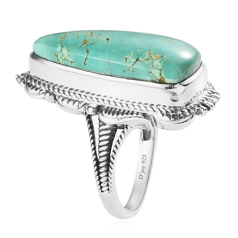 Artisan Crafted Royston Turquoise Solitaire Ring in Sterling Silver (Size 10.0) 9.25 ctw
