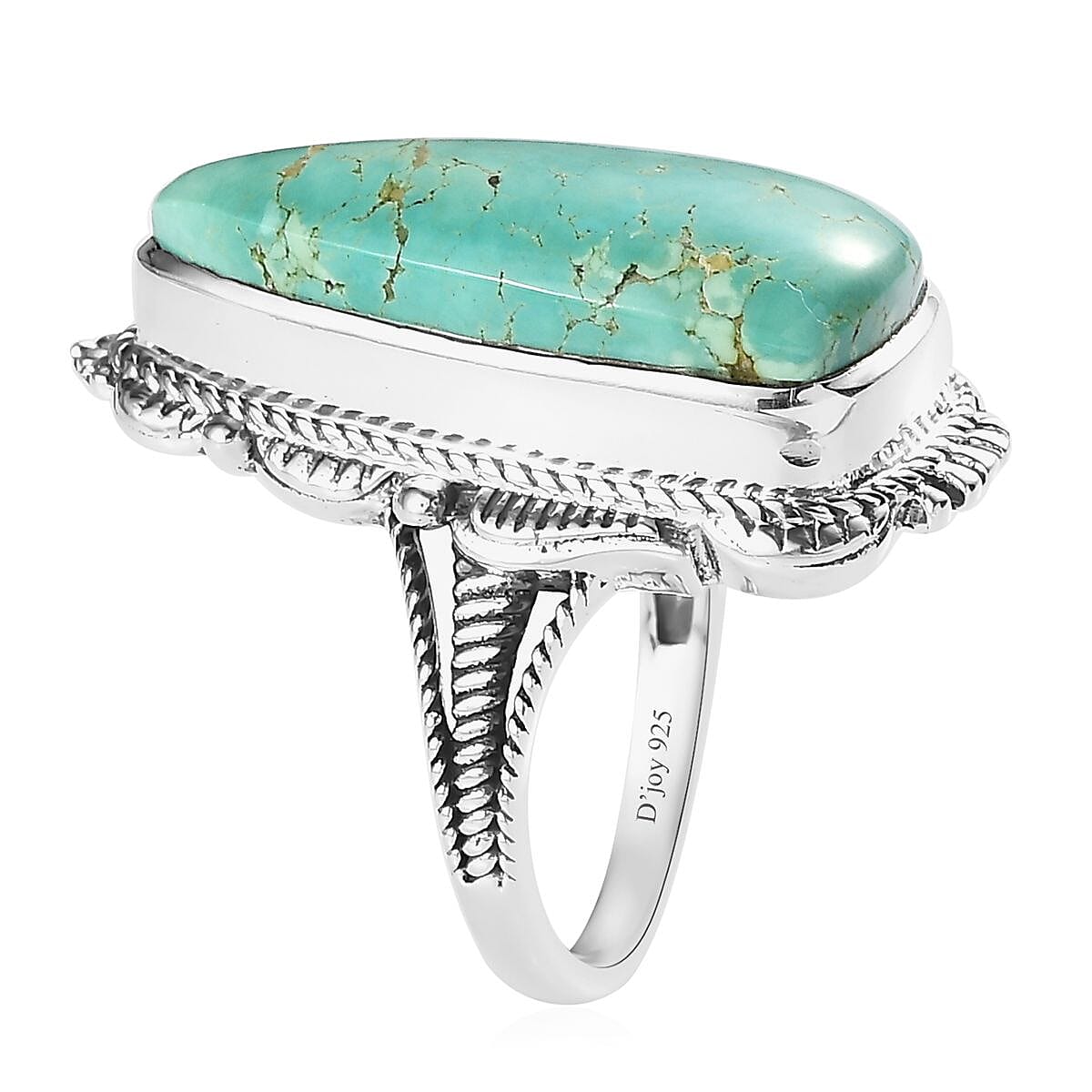 Artisan Crafted Royston Turquoise Solitaire Ring in Sterling Silver (Size 8.0) 9.25 ctw image number 3