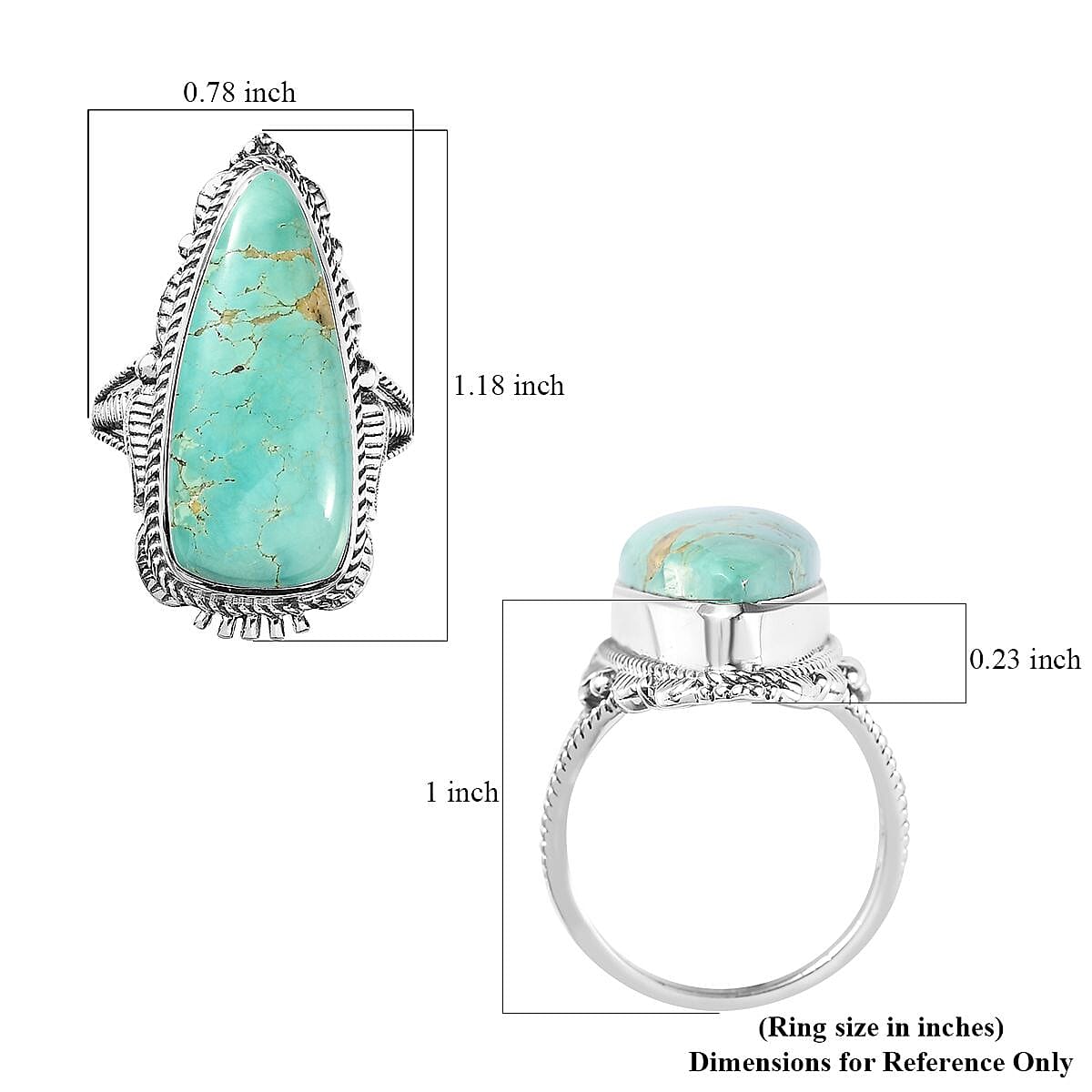 Artisan Crafted Royston Turquoise Solitaire Ring in Sterling Silver (Size 8.0) 9.25 ctw image number 5
