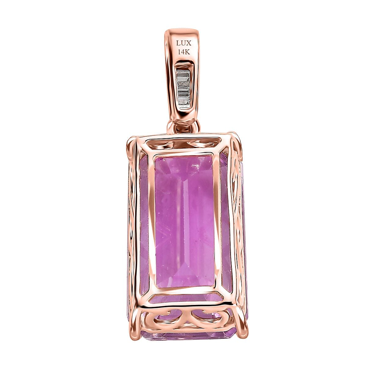Luxoro AAA Patroke Kunzite 9.05 ctw and G-H SI Diamond Pendant in 14K Rose Gold image number 4