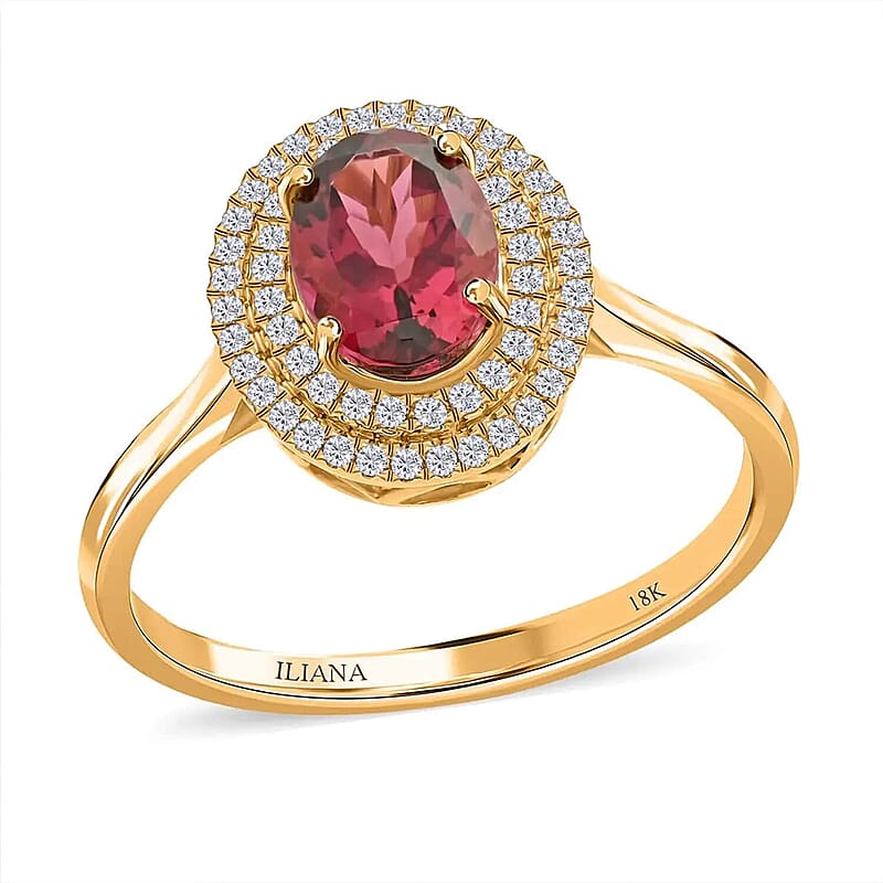 Certified and Appraised Iliana AAA Ouro Fino Rubellite, Diamond Ring in 18K Yellow Gold 1.70 ctw (Size 7.0)