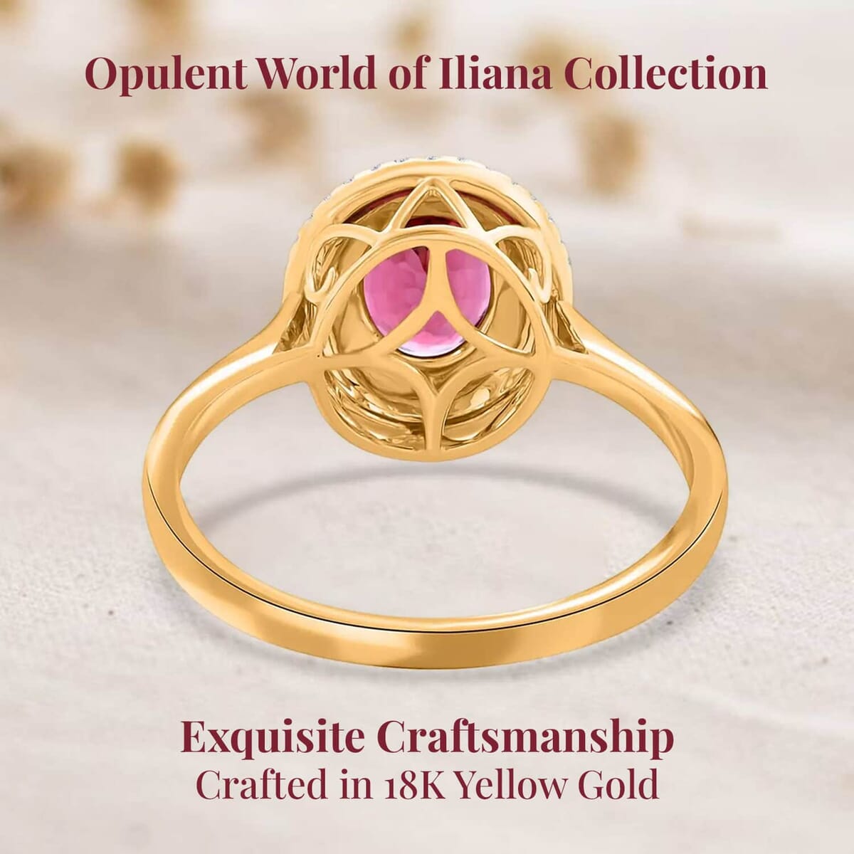 Certified & Appraised Iliana 18K Yellow Gold AAA Ouro Fino Rubellite and G-H SI Diamond Ring (Size 7.0) 1.70 ctw image number 3