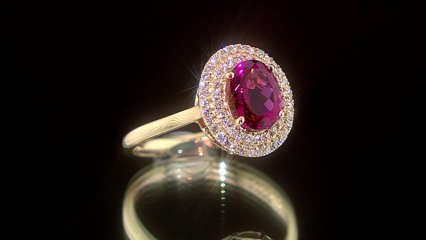 Certified & Appraised Iliana 18K Yellow Gold AAA Ouro Fino Rubellite and G-H SI Diamond Ring (Size 10.0) 1.70 ctw