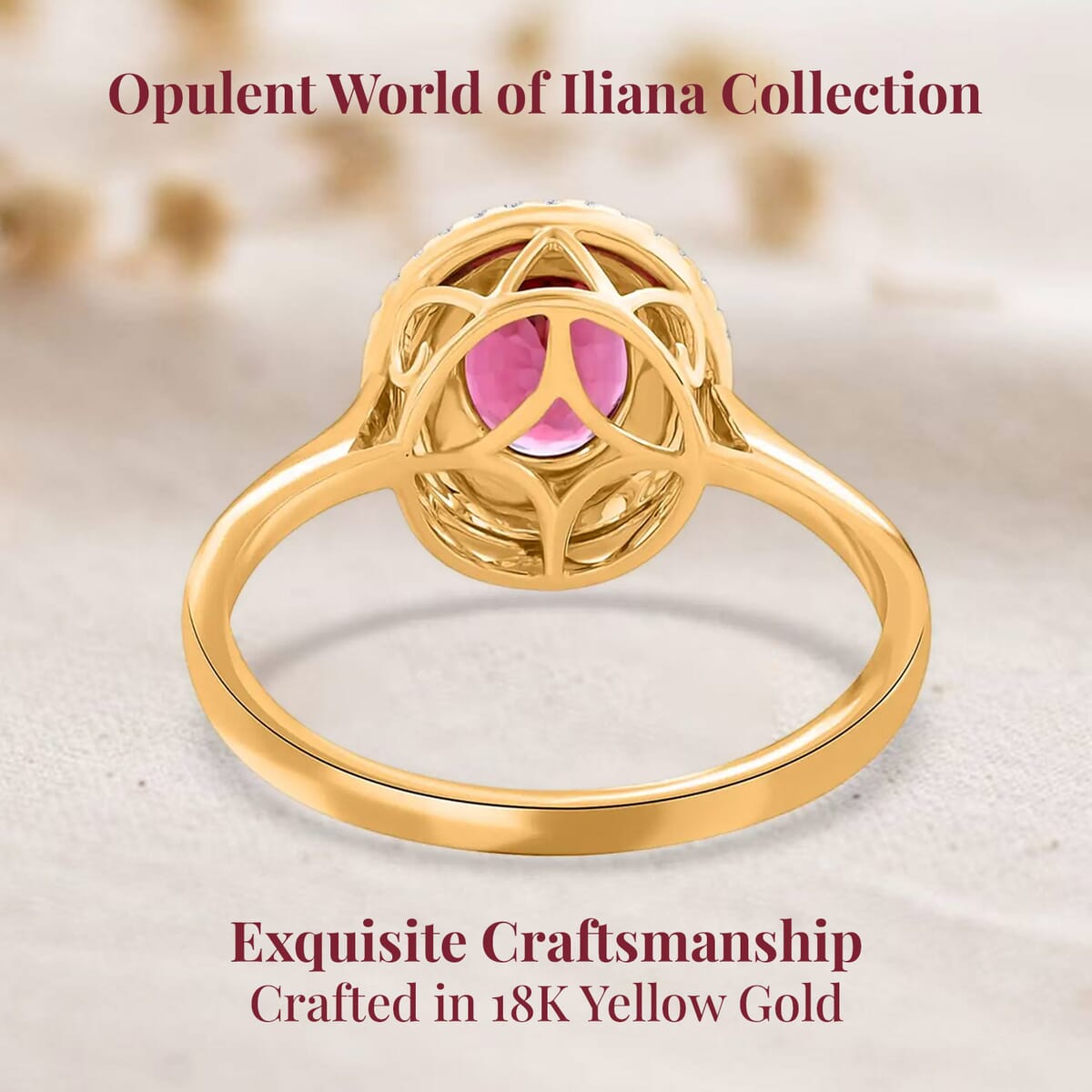 Certified & Appraised Iliana AAA Ouro Fino Rubellite and G-H SI Diamond 1.70 ctw Ring in 18K Yellow Gold (Size 8.0) image number 3