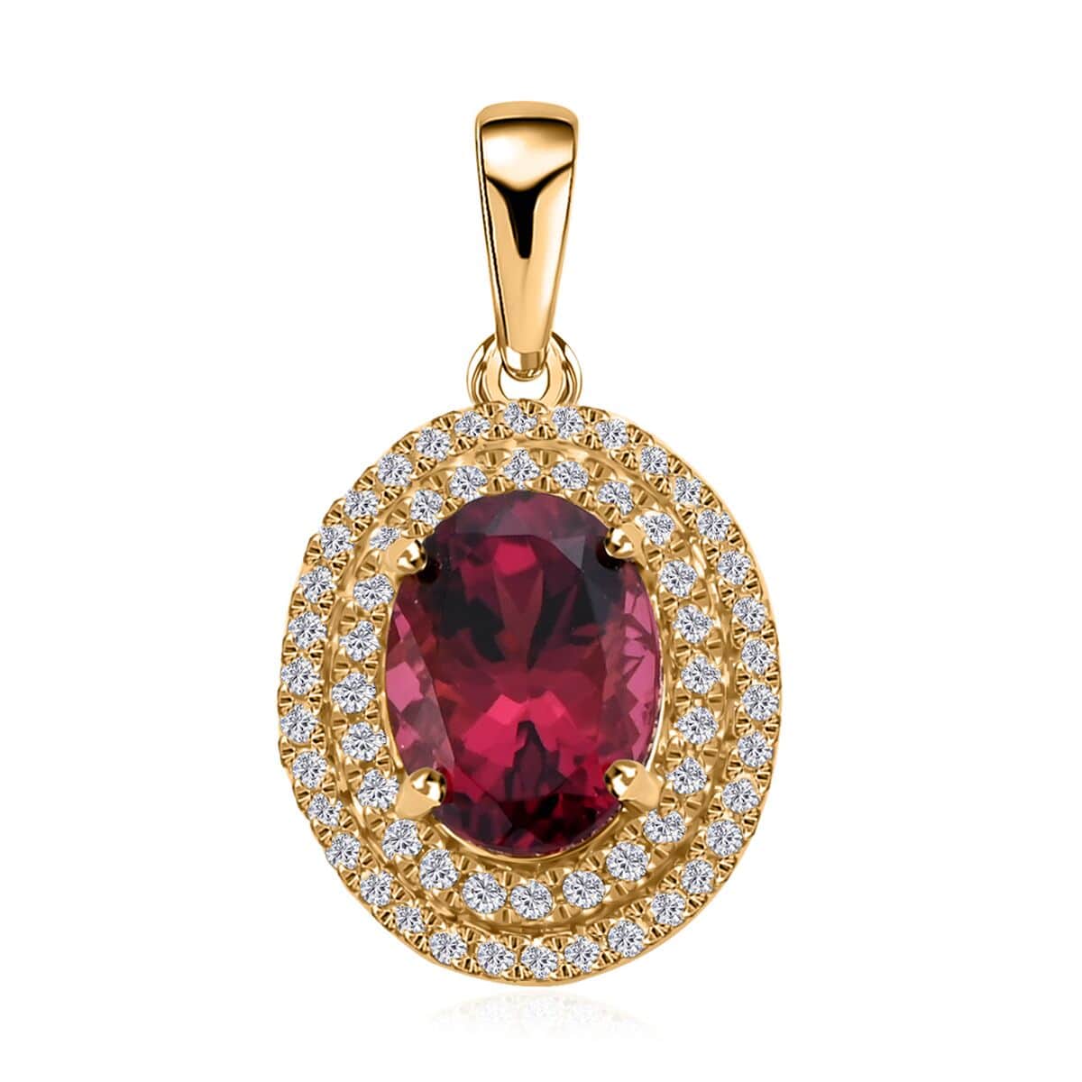 Certified & Appraised Iliana 18K Yellow Gold AAA Ouro Fino Rubellite and G-H SI Diamond Pendant 1.70 ctw image number 0
