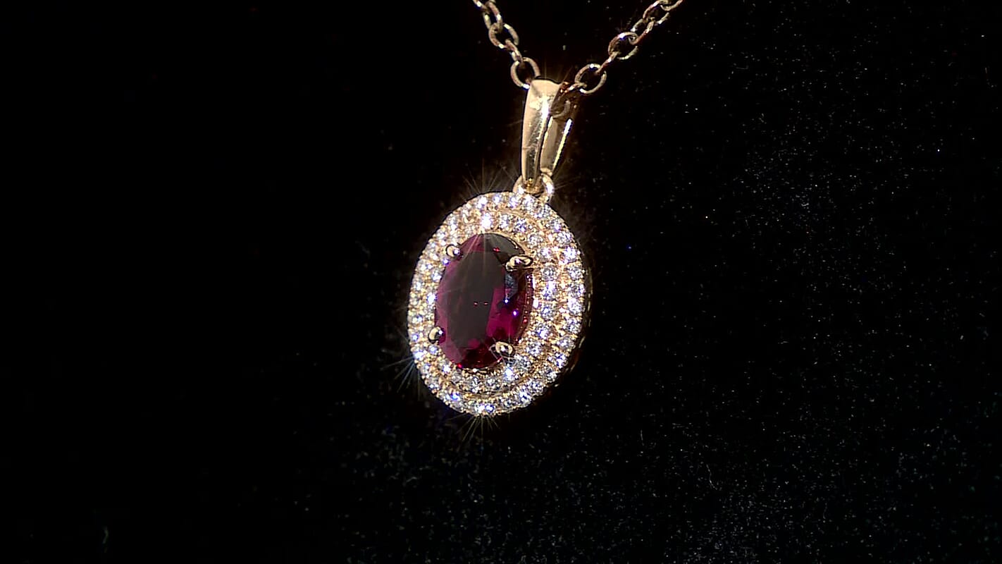 Certified & Appraised Iliana 18K Yellow Gold AAA Ouro Fino Rubellite and G-H SI Diamond Pendant without Chain 1.70 ctw