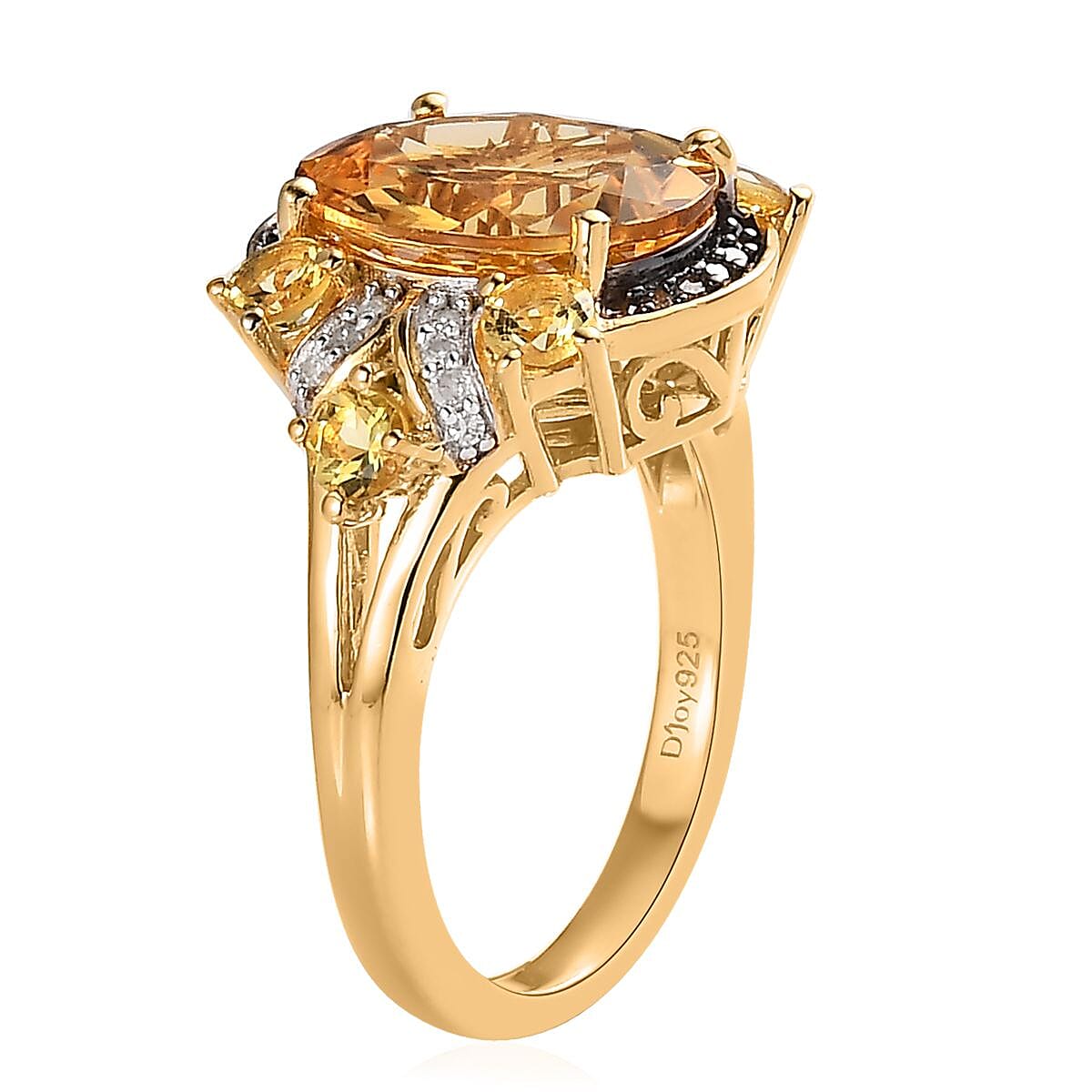 Premium Brazilian Heliodor, Natural Champagne and White Diamond Ring in Vermeil Yellow Gold Over Sterling Silver 4.90 ctw image number 3