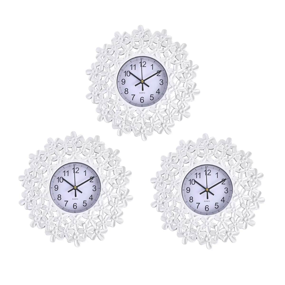 Value Buy 3-piece Set White Color Floral Inspired Wall clock (1xAA Battery Not Included) image number 0