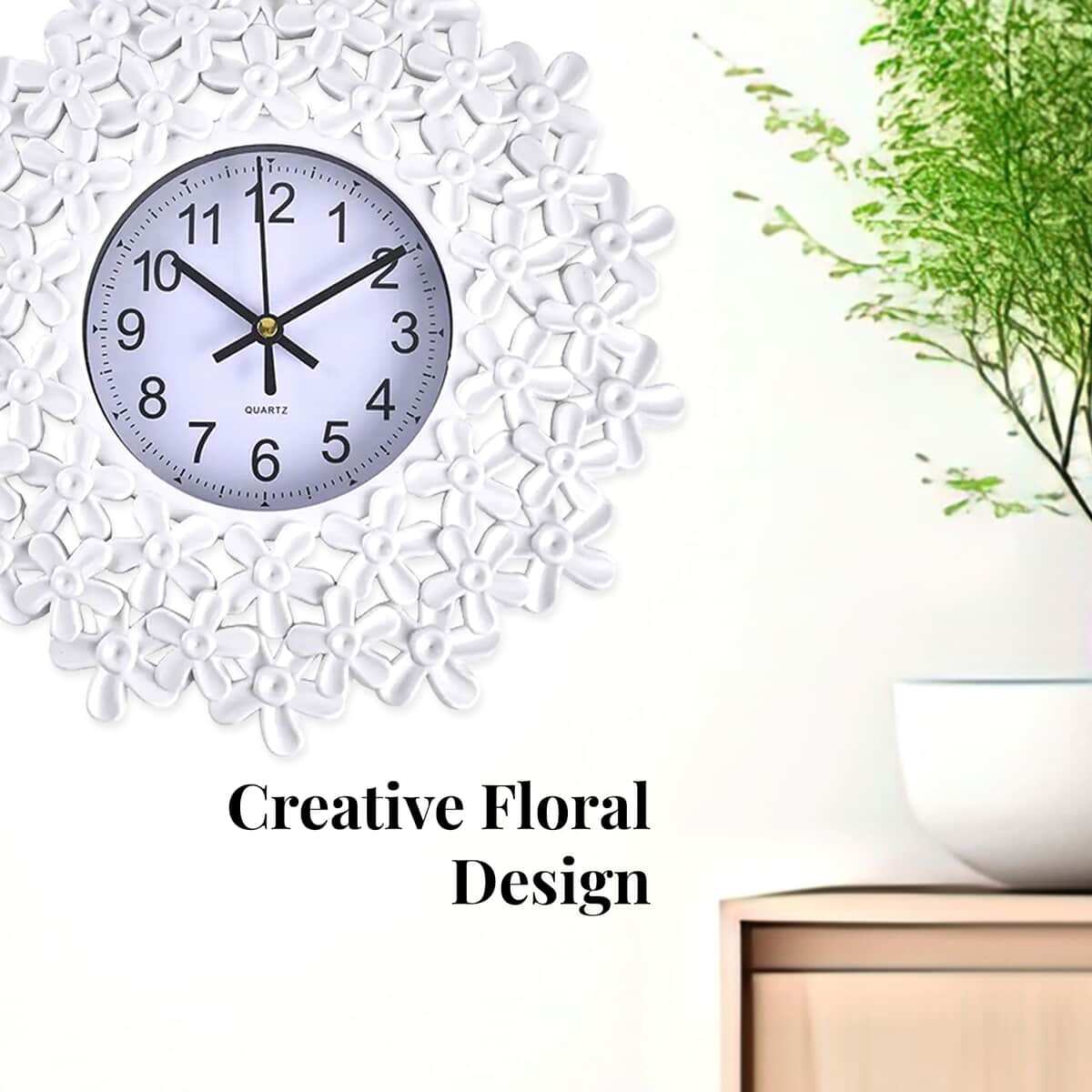 Value Buy 3-piece Set White Color Floral Inspired Wall clock (1xAA Battery Not Included) image number 3