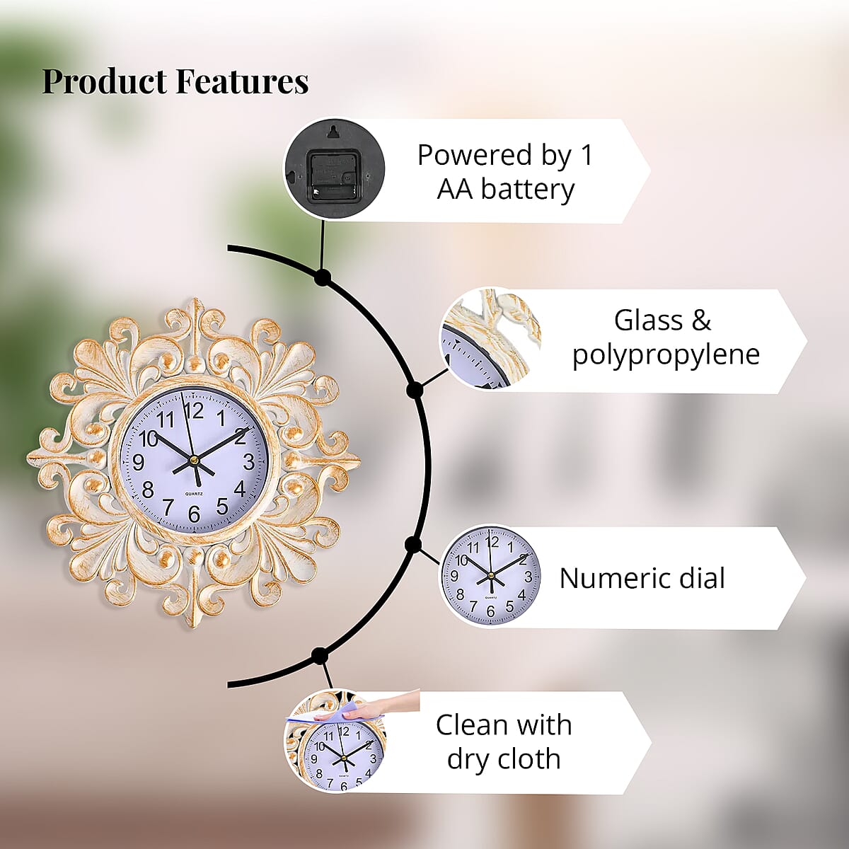 3-piece Set Floral Inspired Wall clock (1xAA Battery Not Included) image number 2