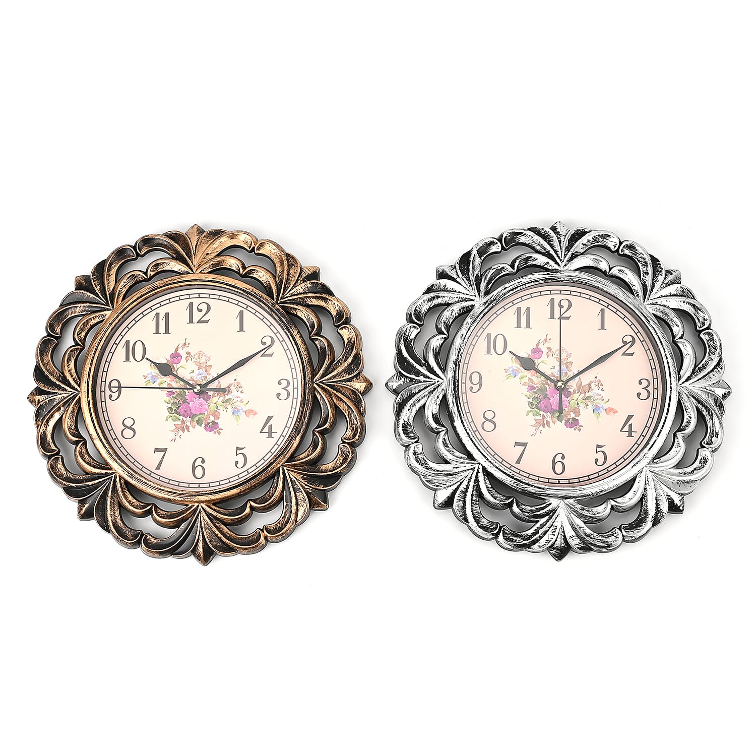 Set of 2 Bronze and Champagne Color Grass Inspired Wall Clock (1xAA Battery Not Included)