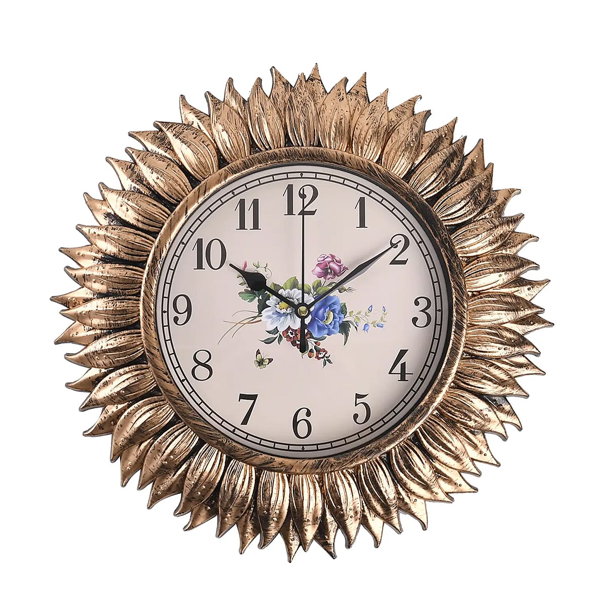 Set of 2 Silver and Gold Color Sunflower Inspired Wall Clock (1xAA Battery Not Included) image number 4