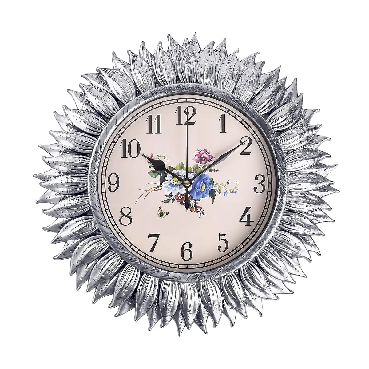 Set of 2 Silver and Gold Color Sunflower Inspired Wall Clock (1xAA Battery Not Included) image number 5