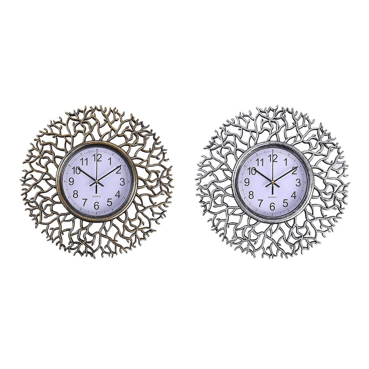 Set of 2 Silver and Gold Color Coral Inspired Wall Clock (1xAA Battery Not Included) image number 0