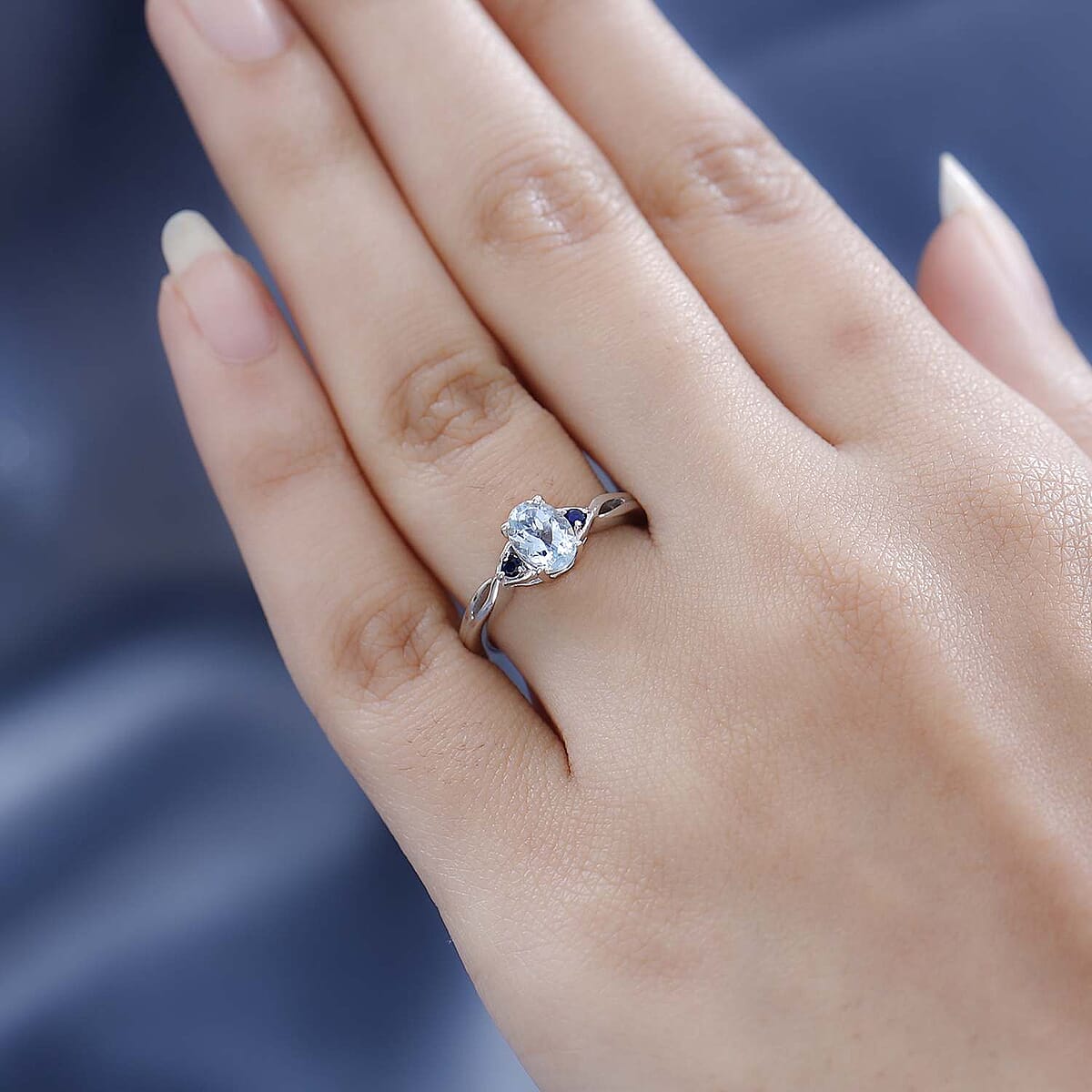 Premium Mangoro Aquamarine and Kanchanaburi Blue Sapphire Infinity Shank Ring in Platinum Over Sterling Silver 0.75 ctw image number 2