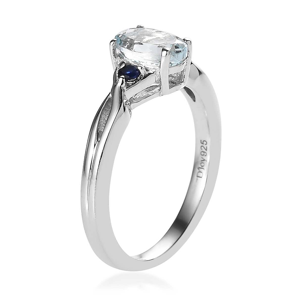 Premium Mangoro Aquamarine and Kanchanaburi Blue Sapphire Infinity Shank Ring in Platinum Over Sterling Silver 0.75 ctw image number 3