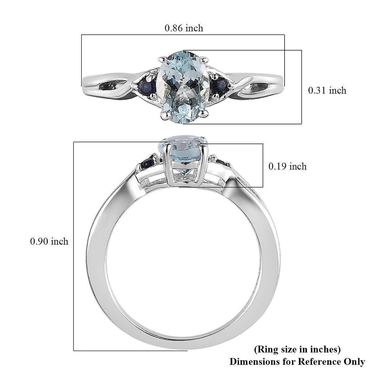 Premium Mangoro Aquamarine and Kanchanaburi Blue Sapphire Infinity Shank Ring in Platinum Over Sterling Silver 0.75 ctw image number 5