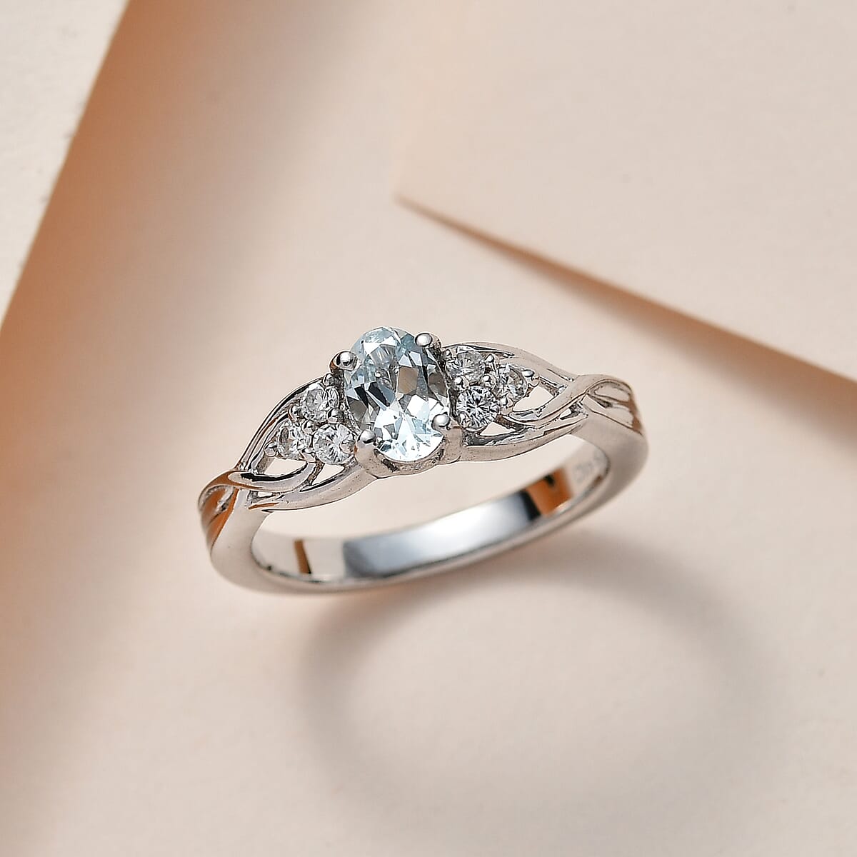 Premium Mangoro Aquamarine and White Zircon Ring in Platinum Over Sterling Silver 0.60 ctw image number 1