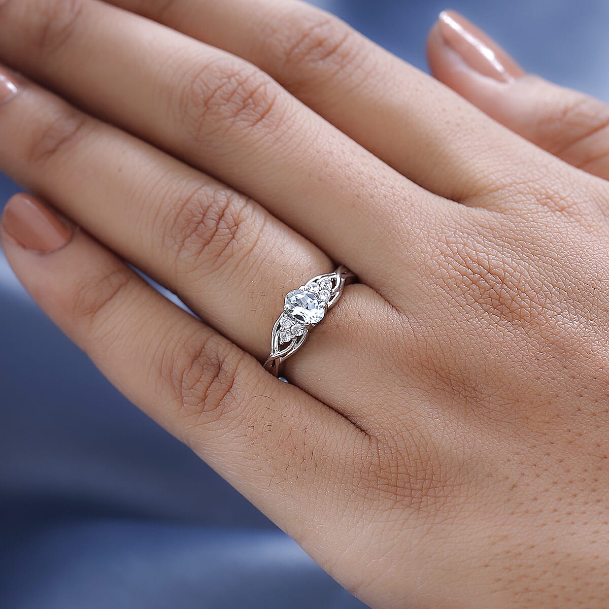 Premium Mangoro Aquamarine and White Zircon Ring in Platinum Over Sterling Silver 0.60 ctw image number 2