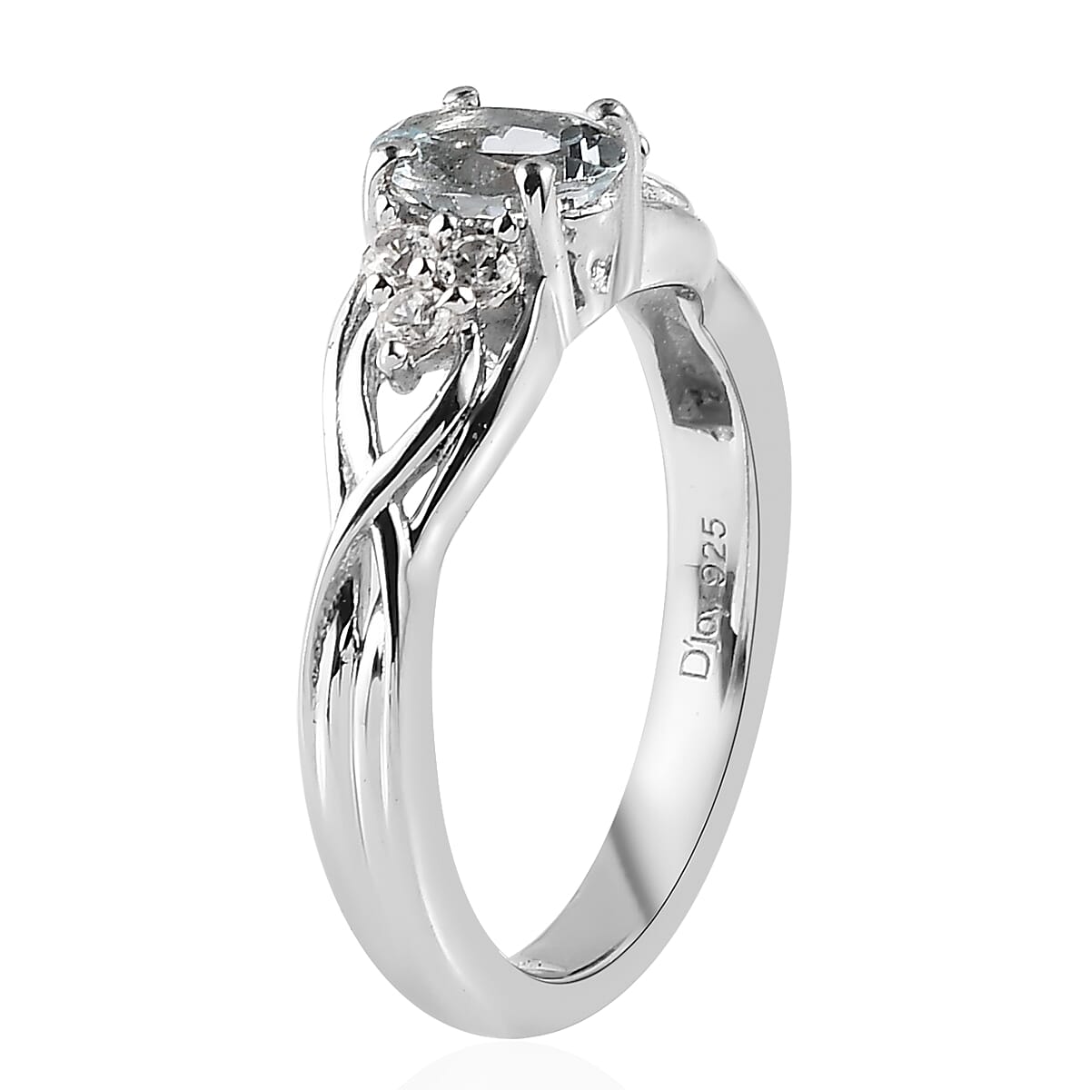Premium Mangoro Aquamarine and White Zircon Ring in Platinum Over Sterling Silver (Size 10.0) 0.60 ctw