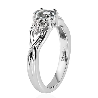 Premium Mangoro Aquamarine and White Zircon Ring in Platinum Over Sterling Silver (Size 10.0) 0.60 ctw