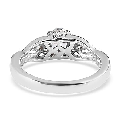 Premium Mangoro Aquamarine and White Zircon Ring in Platinum Over Sterling Silver (Size 10.0) 0.60 ctw