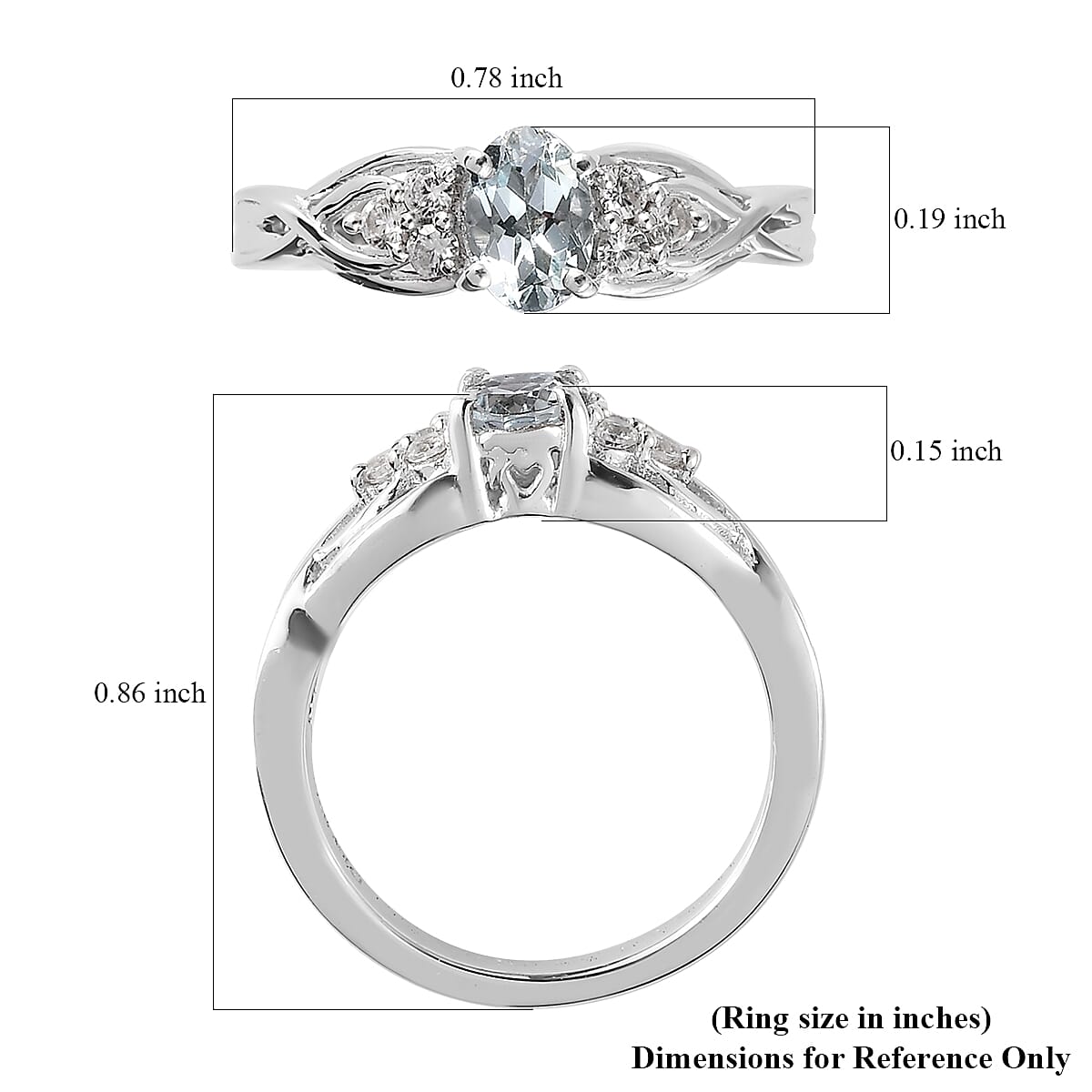 Premium Mangoro Aquamarine and White Zircon Ring in Platinum Over Sterling Silver (Size 10.0) 0.60 ctw
