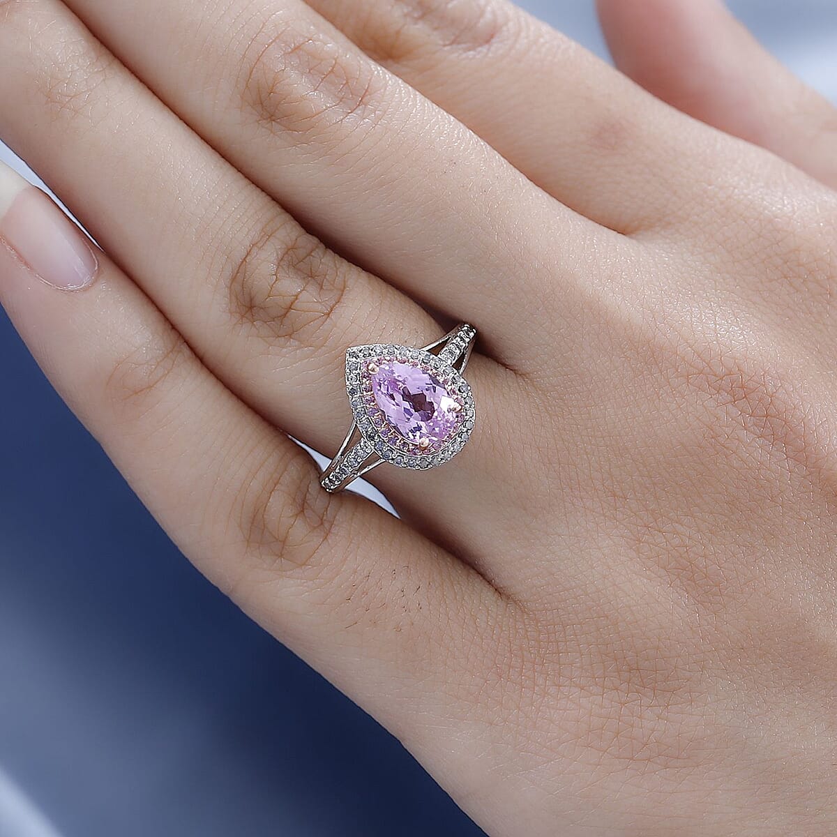 AAA Patroke Kunzite and Multi Gemstone Double Halo Ring in Vermeil RG and Platinum Over Sterling Silver (Size 8.0) 2.10 ctw image number 2