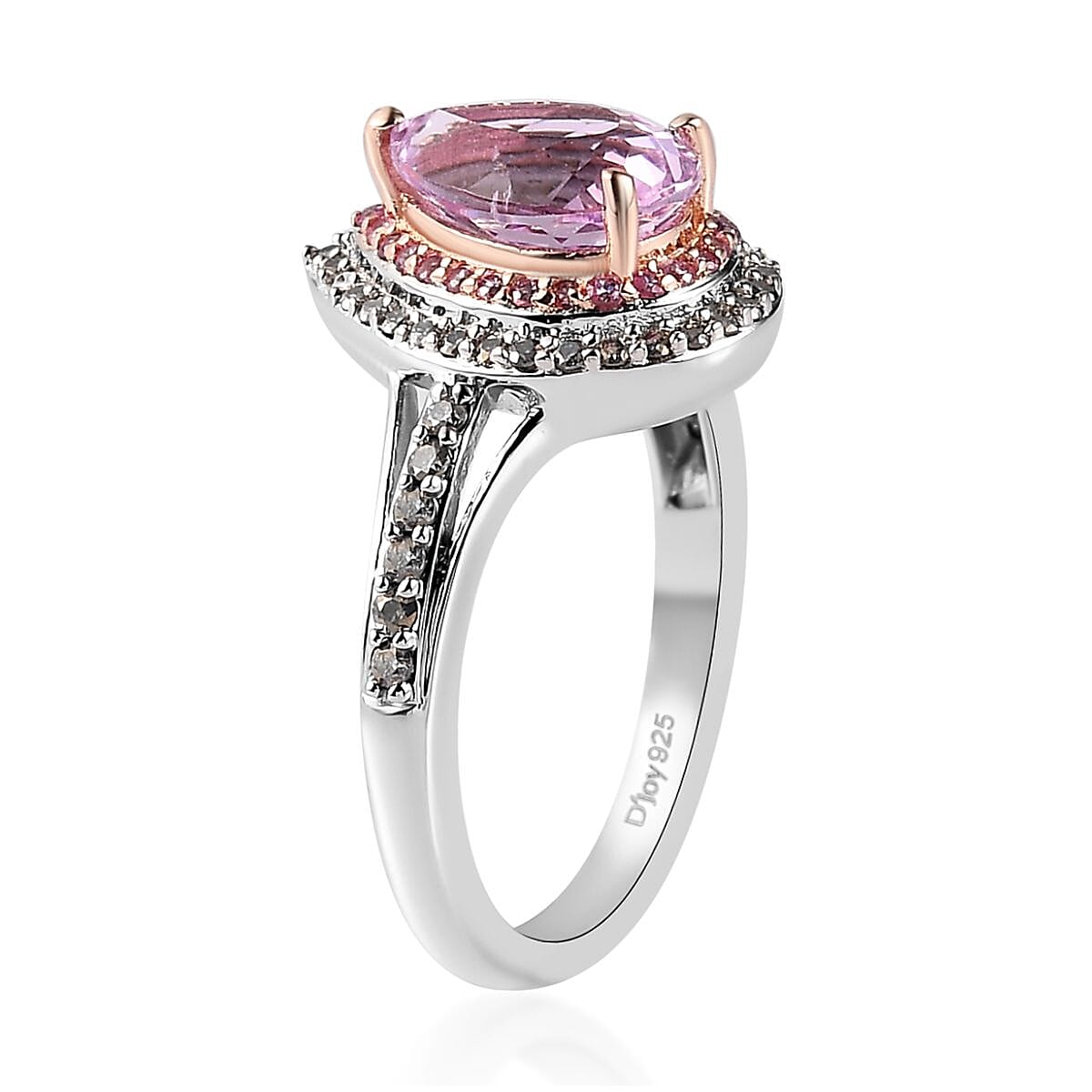 AAA Patroke Kunzite and Multi Gemstone Double Halo Ring in Vermeil RG and Platinum Over Sterling Silver (Size 6.0) 2.10 ctw