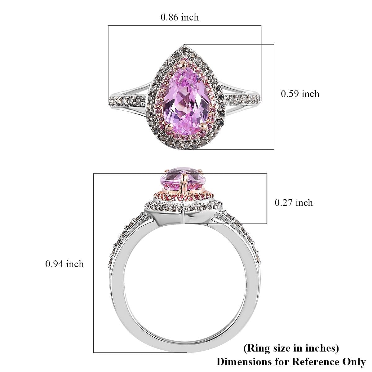 AAA Patroke Kunzite and Multi Gemstone Double Halo Ring in Vermeil RG and Platinum Over Sterling Silver (Size 6.0) 2.10 ctw