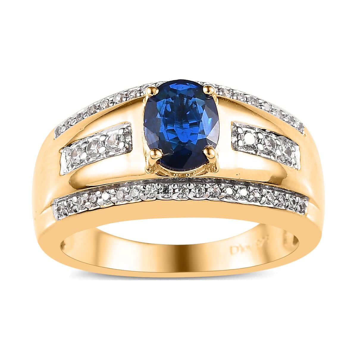 Tanzanian Blue Spinel (DF) and White Zircon Men's Ring in Vermeil Yellow Gold Over Sterling Silver (Size 10.0) 1.90 ctw image number 0