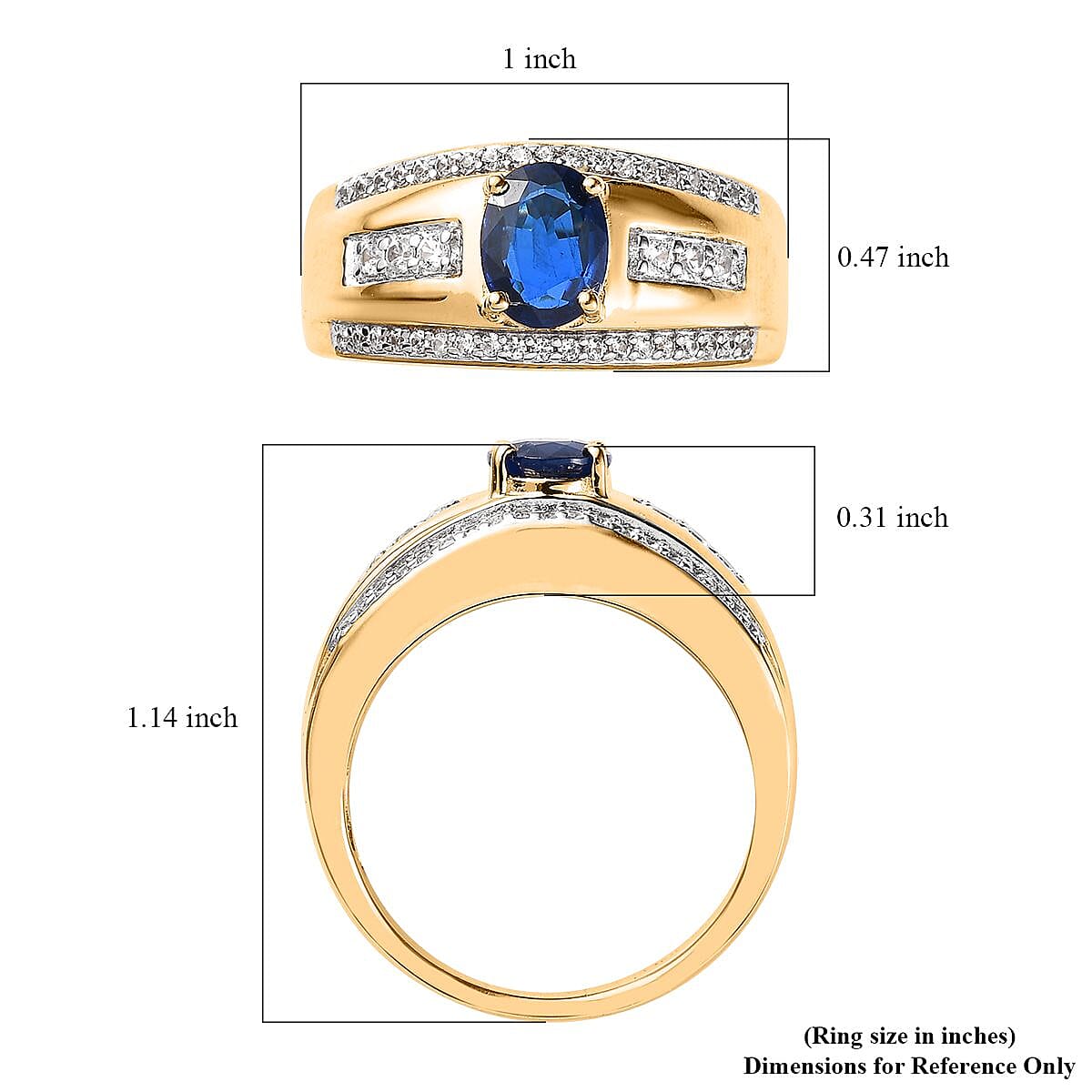 Tanzanian Blue Spinel (DF) and White Zircon Men's Ring in Vermeil Yellow Gold Over Sterling Silver (Size 10.0) 1.90 ctw