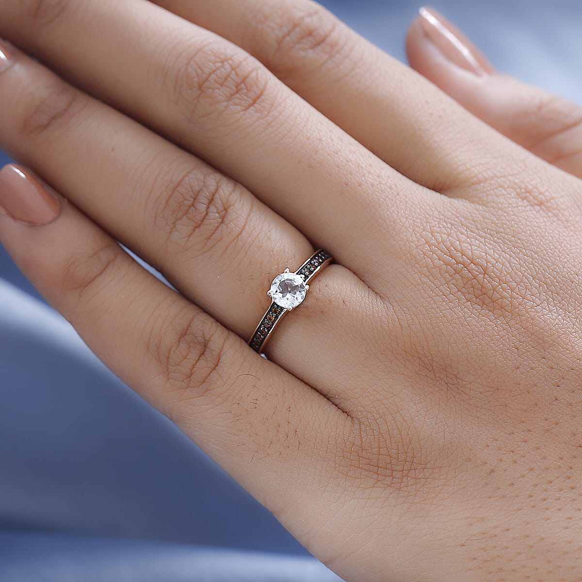 Premium Espirito Santo Aquamarine and Brown Zircon Ring in Vermeil Rose Gold Over Sterling Silver 0.70 ctw image number 2