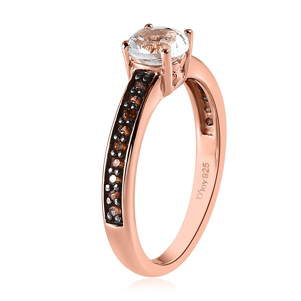 Premium Espirito Santo Aquamarine and Brown Zircon Ring in Vermeil Rose Gold Over Sterling Silver 0.70 ctw image number 3