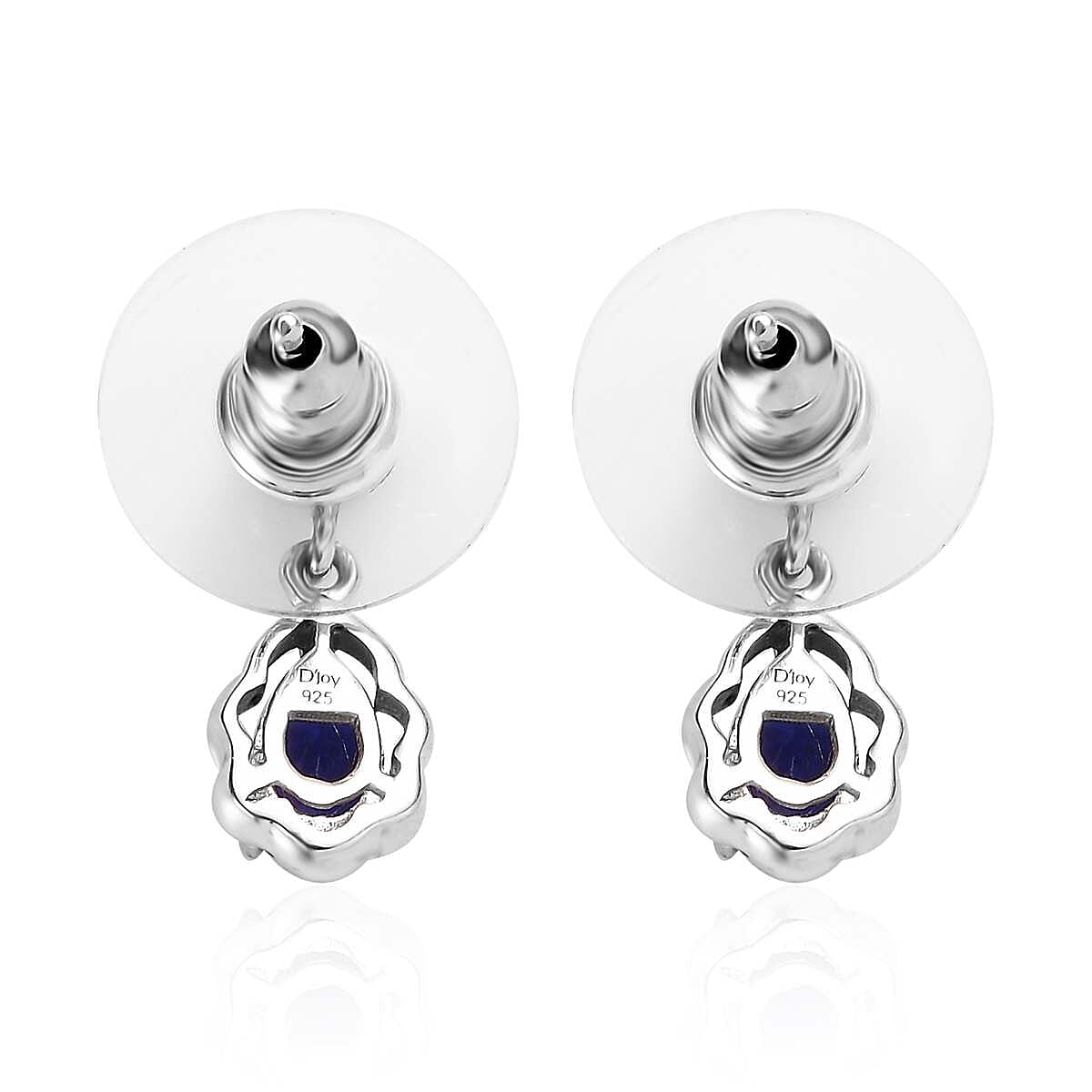 Tanzanian Blue Spinel (DF) and White Zircon Dangle Earrings in Platinum Over Sterling Silver 1.15 ctw image number 3