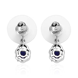 Tanzanian Blue Spinel (DF) and White Zircon Dangle Earrings in Platinum Over Sterling Silver 1.15 ctw
