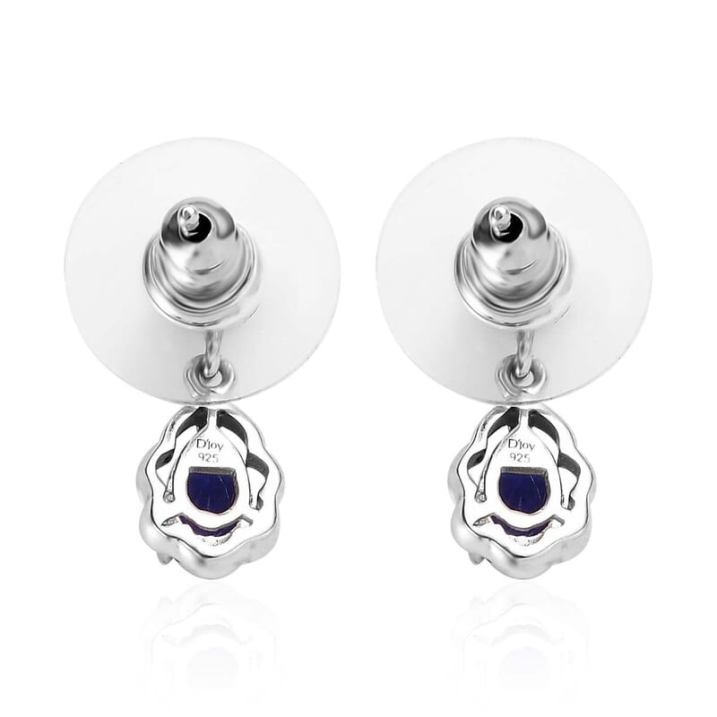 Tanzanian Blue Spinel (DF) and White Zircon Dangle Earrings in Platinum Over Sterling Silver 1.15 ctw