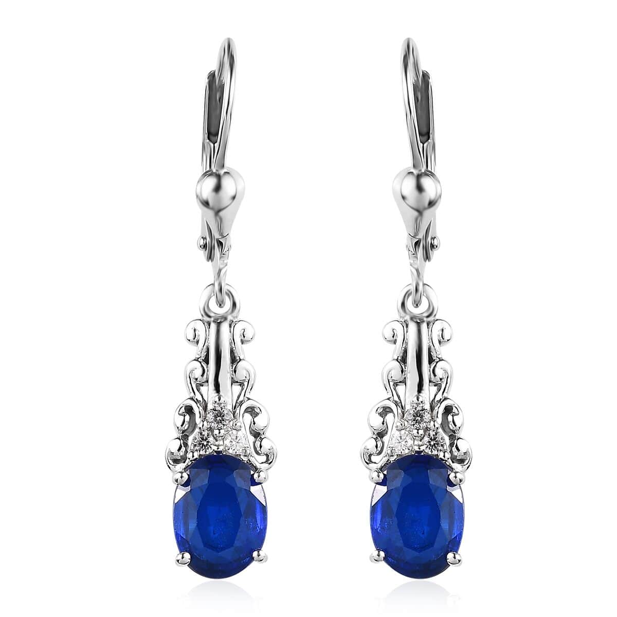 Tanzanian Blue Spinel (DF) and White Zircon Drop Earrings in Platinum Over Sterling Silver 3.00 ctw image number 0