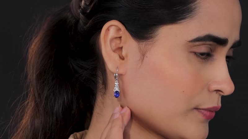 Tanzanian Blue Spinel (DF) and White Zircon Drop Earrings in Platinum Over Sterling Silver 3.00 ctw