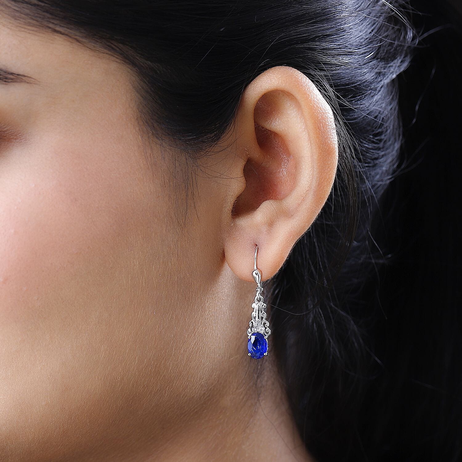 Tanzanian Blue Spinel (DF) and White Zircon Drop Earrings in Platinum Over Sterling Silver 3.00 ctw