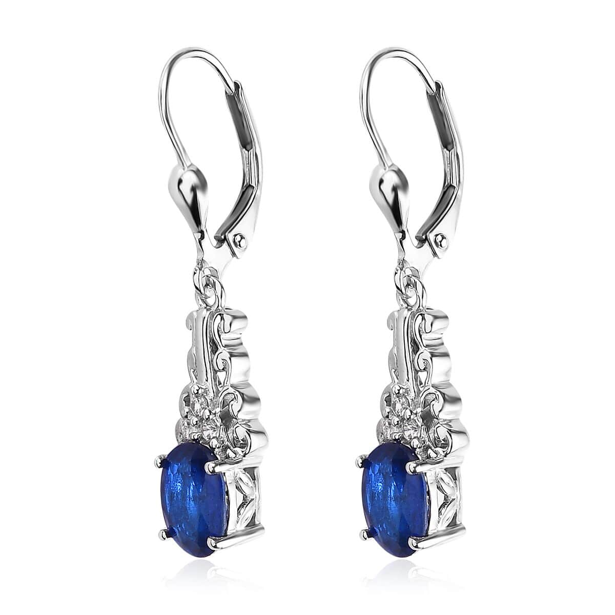 Tanzanian Blue Spinel (DF) and White Zircon Drop Earrings in Platinum Over Sterling Silver 3.00 ctw image number 3