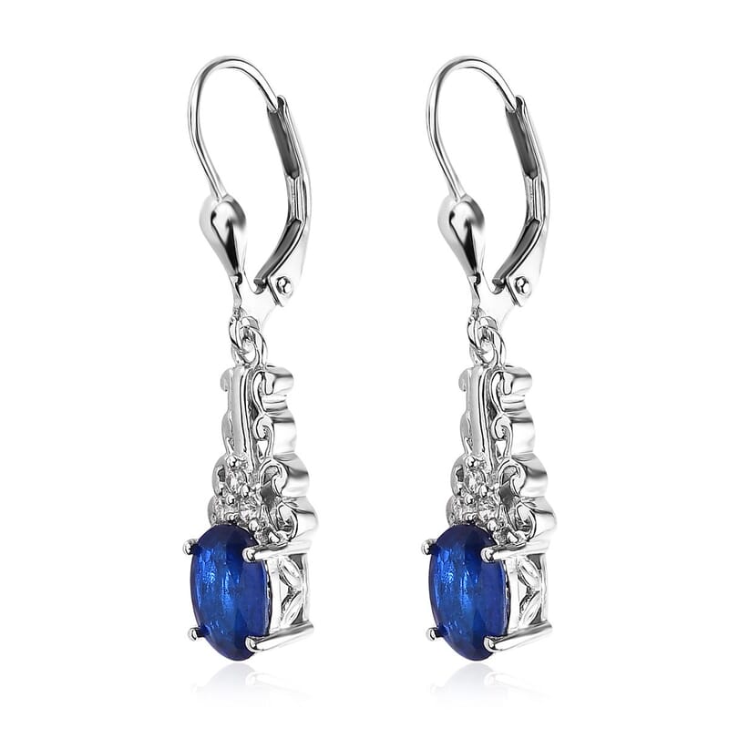 Tanzanian Blue Spinel (DF) and White Zircon Drop Earrings in Platinum Over Sterling Silver 3.00 ctw
