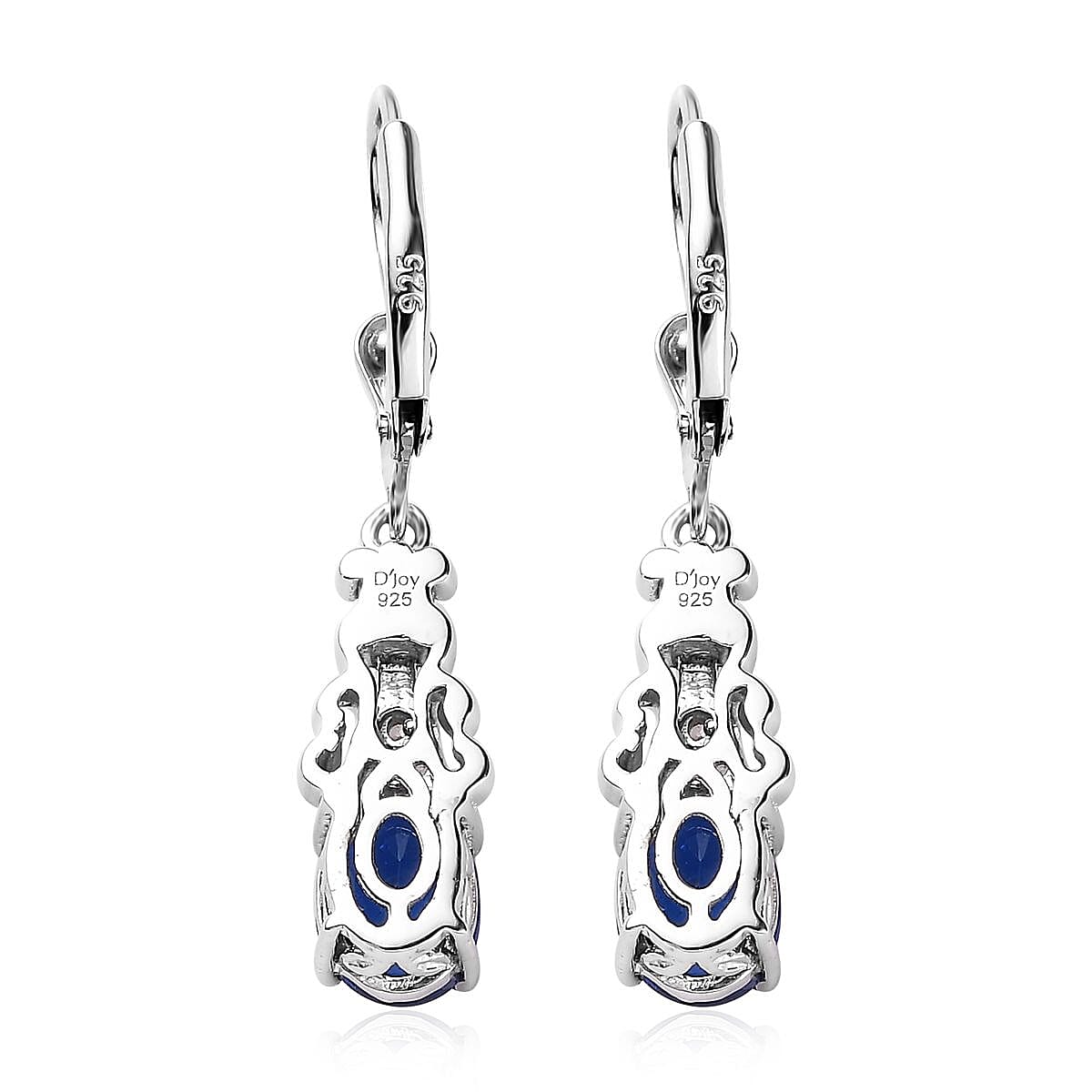 Tanzanian Blue Spinel (DF) and White Zircon Drop Earrings in Platinum Over Sterling Silver 3.00 ctw