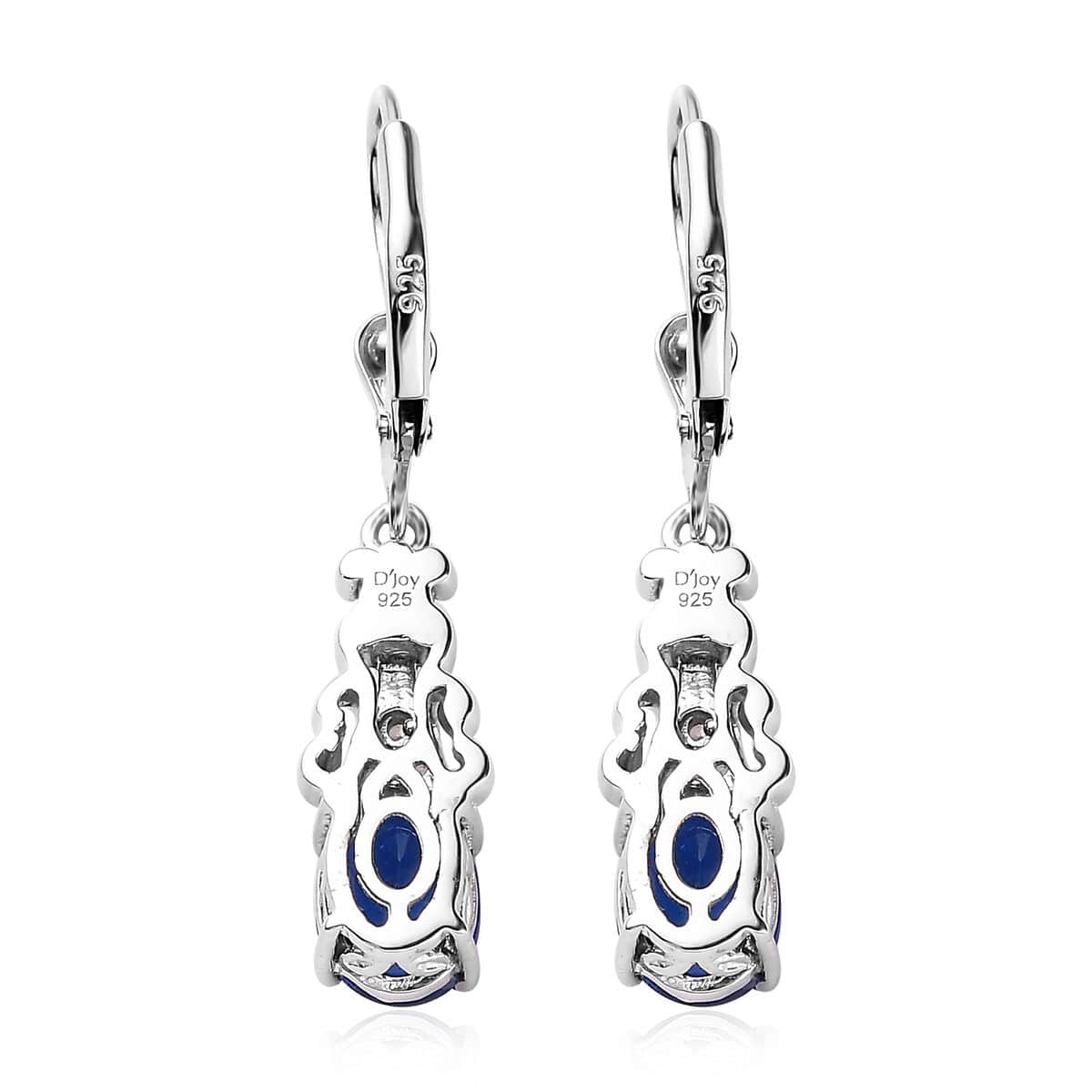 Tanzanian Blue Spinel (DF) and White Zircon Drop Earrings in Platinum Over Sterling Silver 3.00 ctw image number 4