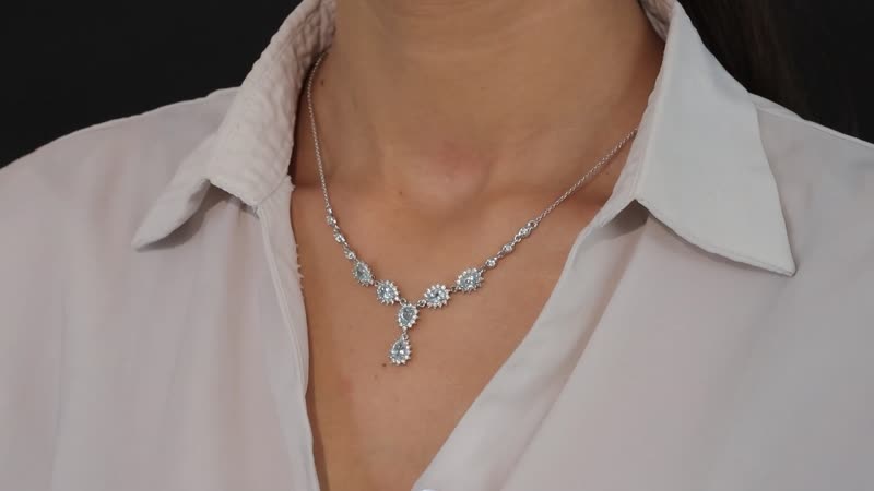 Premium Mangoro Aquamarine and White Zircon Necklace 18 Inches in Platinum Over Sterling Silver 3.75 ctw