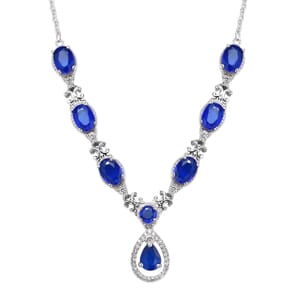 Tanzanian Blue Spinel (DF) and White Zircon Necklace 18 Inches in Platinum Over Sterling Silver 6.50 ctw