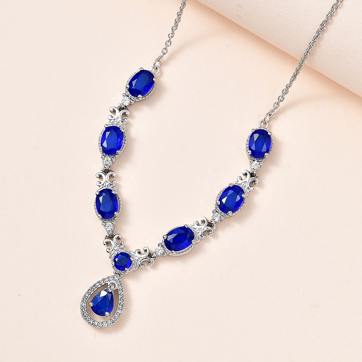 Tanzanian Blue Spinel (DF) and White Zircon Necklace 18 Inches in Platinum Over Sterling Silver 6.50 ctw image number 1