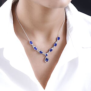 Tanzanian Blue Spinel (DF) and White Zircon Necklace 18 Inches in Platinum Over Sterling Silver 6.50 ctw