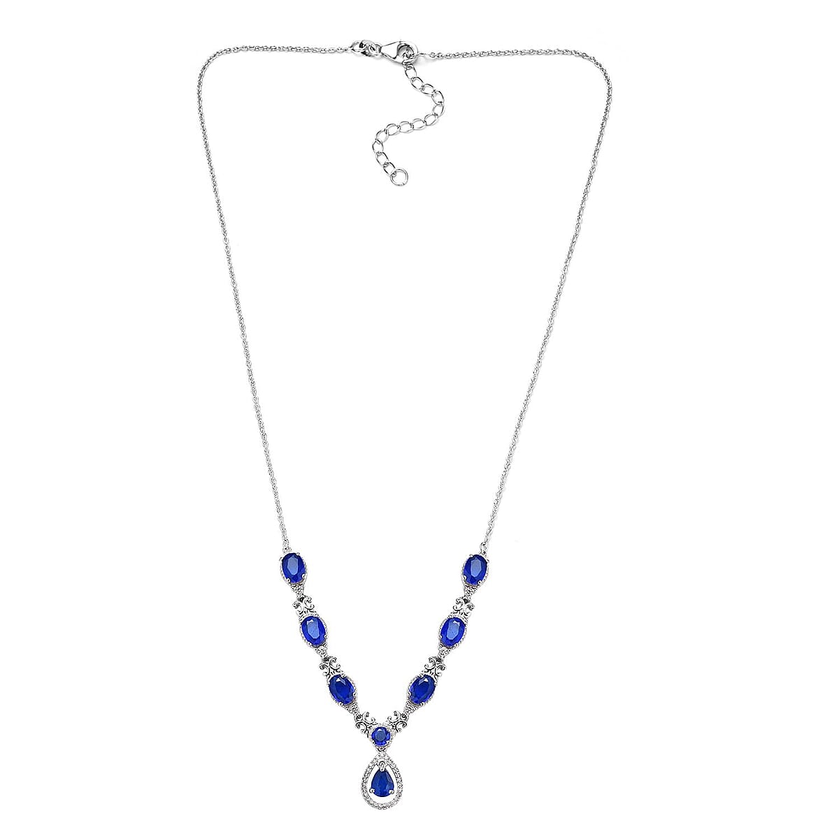 Tanzanian Blue Spinel (DF) and White Zircon Necklace 18 Inches in Platinum Over Sterling Silver 6.50 ctw image number 3